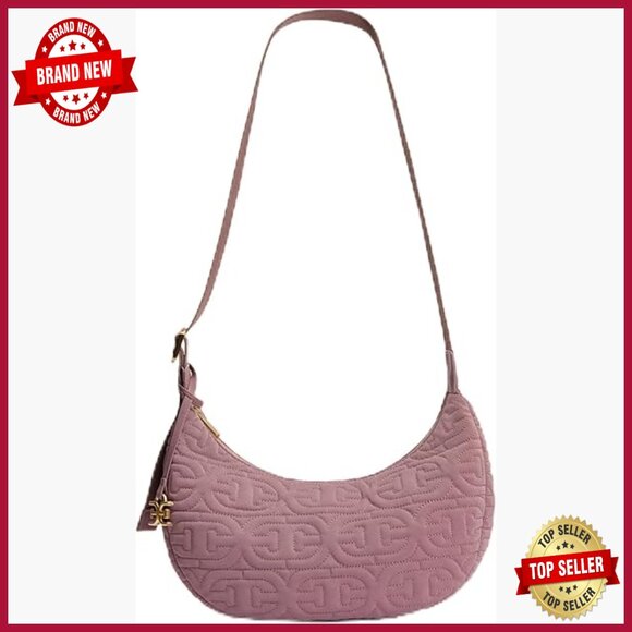 Quilted Sling Crossbody Bag Polyurethane Zipper Closure 3 Pockets